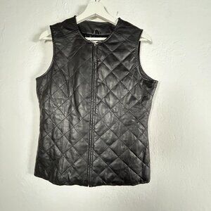 Pamela McCoy Womens Quilted Genuine Leather Vest Jacket Small Black Zip Up New